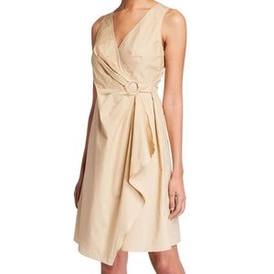 Donna Karan Tan Cotton Faux Wrap Dress. Woman’s Size 10
